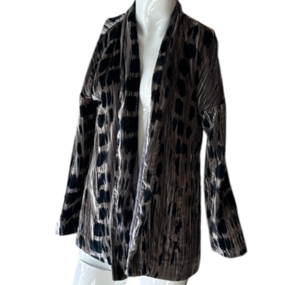 J. Jill Crushed Velvet Gray & Navy Shibori Print Open Jacket Size SP NWT - Picture 8 of 10